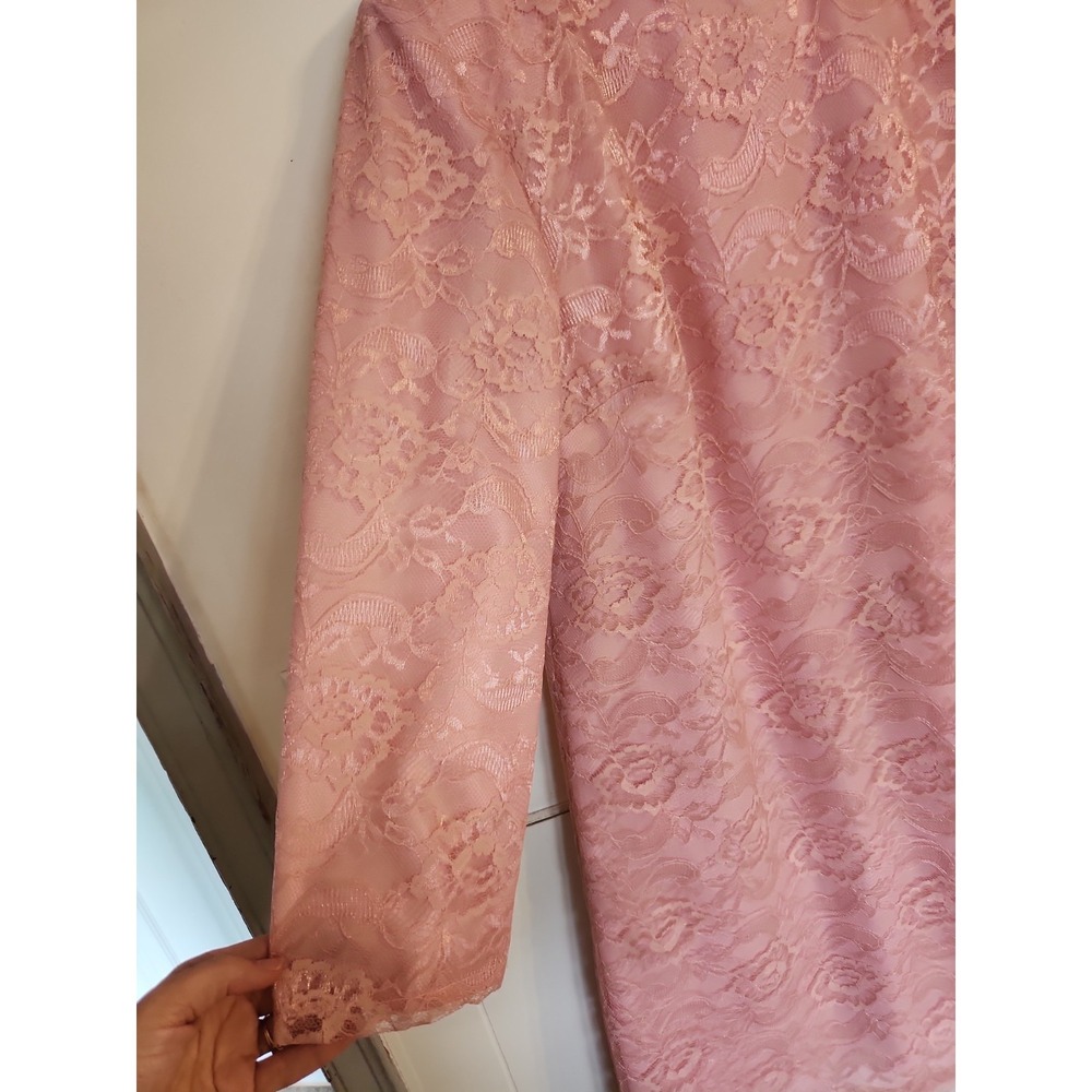 Vintage New Looks California Trendy Pink Lace Tonal Shift Dress Size 14P Floral - Picture 3 of 16
